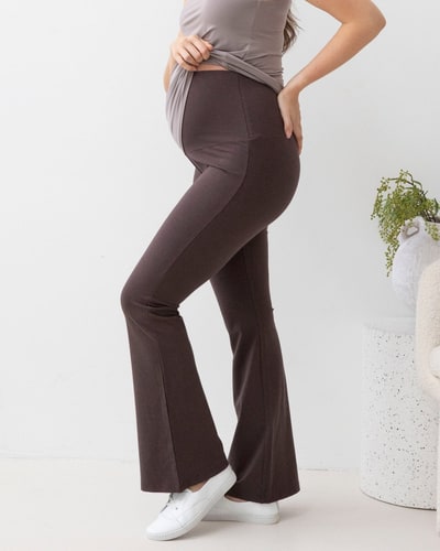 Angel Maternity New Deluxe Flare Bamboo Legging in Cocoa