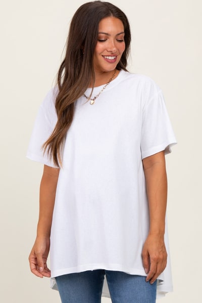 PinkBlush White Oversized Cut Hem Maternity Short Sleeve T-Shirt