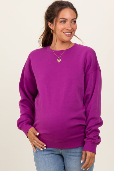 PinkBlush Magenta Fleece Crew Neck Relaxed Fit Maternity Sweatshirt