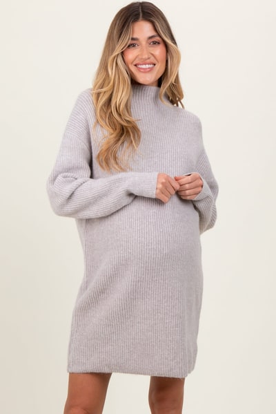 PinkBlush Heather Grey Mock Neck Maternity Mini Sweater Dress