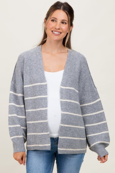 PinkBlush Heather Grey Striped Oversized Maternity Cardigan
