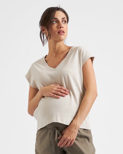 Ripe Maternity Marly Zip Nursing Tee Stone