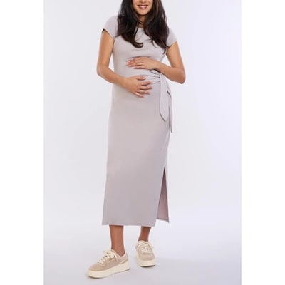 Target Women's Crew Neck Short Sleeve Side Tie Maternity Midi Dress - Opal - Size: Large - Motherhood Maternity