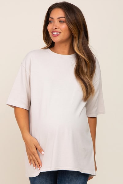 PinkBlush Beige Basic Oversized Maternity T-Shirt