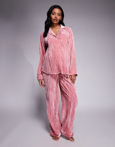 ASOS velvet texture pajama set in pink