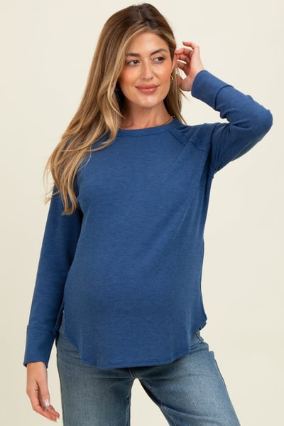 PinkBlush Light Navy Baby Waffle Knit Long Sleeve Maternity Top