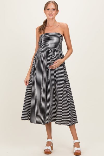 PinkBlush Black Striped Strapless Maternity Maxi Dress
