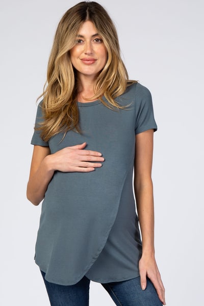 PinkBlush Dark Teal Layered Wrap Front Maternity Nursing Top