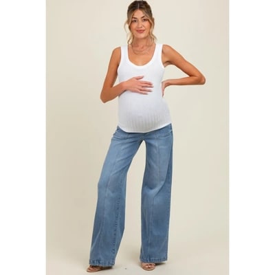 Target Pinkblush Blue Front Seam Super Wide Leg Maternity Jeans 27