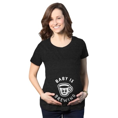 Target Maternity Baby Is Brewing T Shirt Funny Pregnancy Coffee Lover Announcement Graphic Tee - Crazy Dog Maternity T Shirt For Coffee Lovers Black XXL