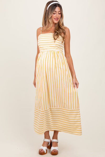 PinkBlush Yellow Striped Sleeveless Maternity Maxi Dress