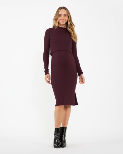 Ripe Maternity Ruby Rib Nursing Dress  Maroon