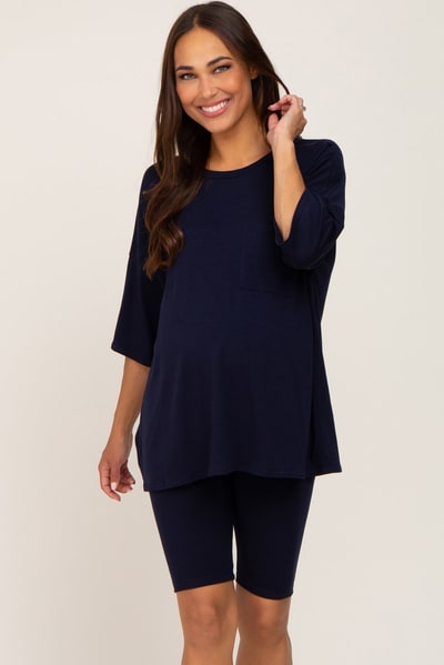 PinkBlush Navy Biker Short Maternity Sleep Set