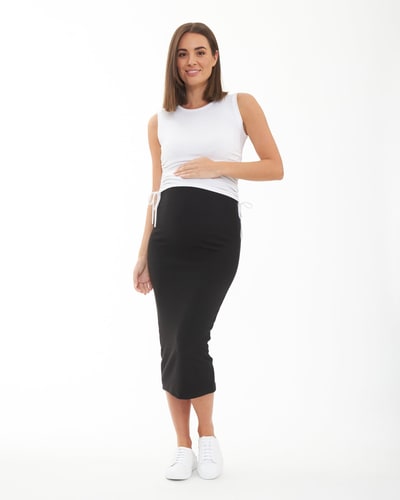 Ripe Maternity Ribbed Knit Pencil Skirt Black