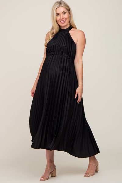 PinkBlush Black Pleated Maternity Halter Dress
