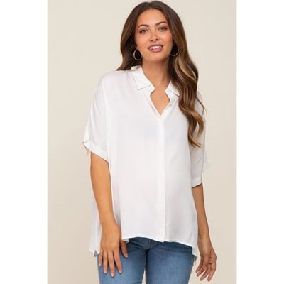Target Pinkblush White Button Up Dolman Short Sleeve Maternity Top Large