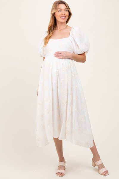 PinkBlush White Textured Maternity Midi Dress