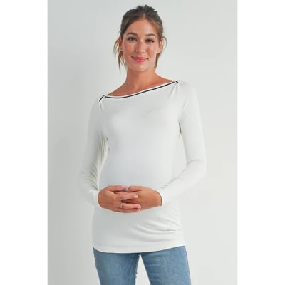 Target Hello Miz Women's Fitted Long Sleeve Boat Neck Maternity Top - White - Small