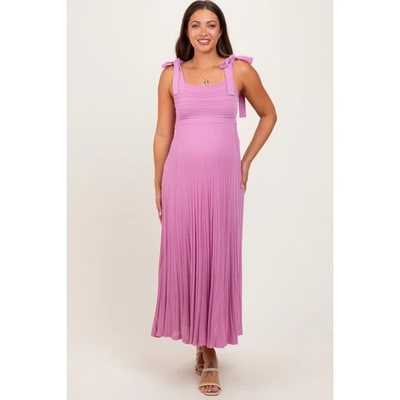 Target Pinkblush Mauve Textured Knit Shoulder Tie Maternity Midi Dress Large