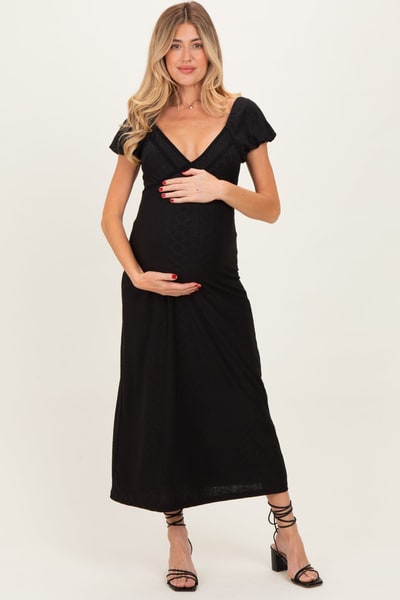 PinkBlush Black Texture Knit Maternity Midi Dress