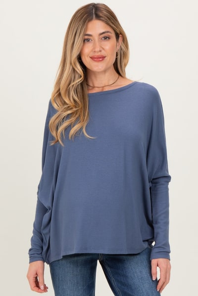 PinkBlush Navy Relaxed Fit Dolman Long Sleeve Maternity Top