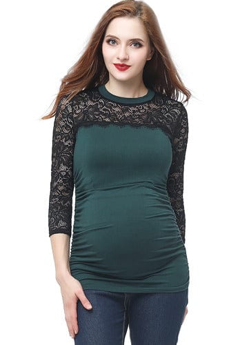 Kimi + Kai Kimi + Kai Maternity "Rainey" Ruched Lace Accent Top