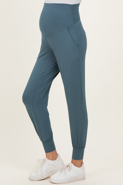 PinkBlush Teal Blue Maternity Band Jogger Pants