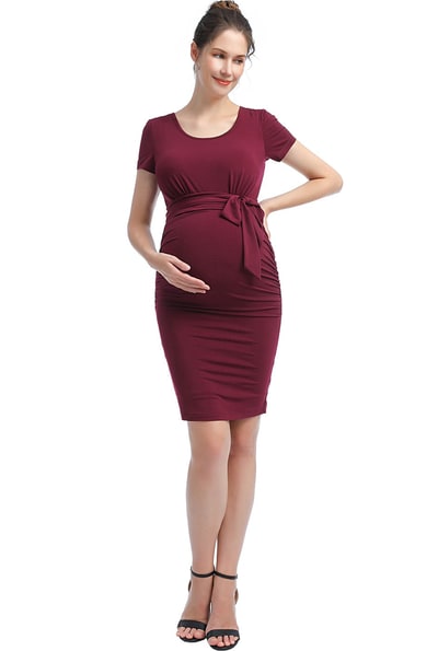 Kimi + Kai Kimi + Kai Maternity "Lana" Ruched Belted Dress