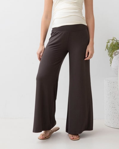 Angel Maternity Debra Wide Leg Maternity Bamboo Pants in Cocoa
