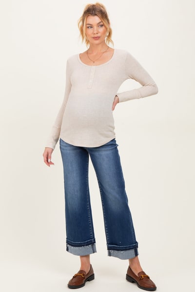 PinkBlush Navy Cuffed Relaxed Fit Maternity Ankle Straight Leg Jeans
