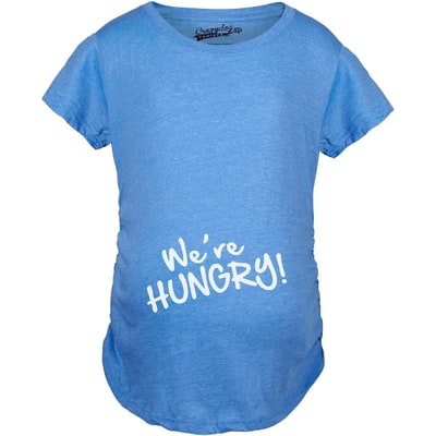 Target Maternity We're Hungry Funny Baby Bump Pregnancy Announcement T shirt - Crazy Dog Maternity T Shirt For Foodies Light Blue XXL