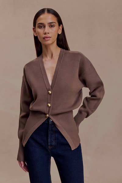 MESHKI Amanda Statement Button Knit Cardigan - Cacao Brown