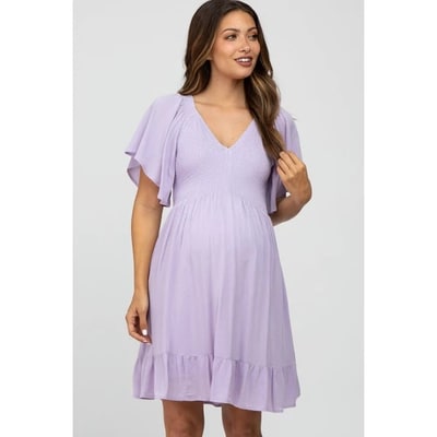 Target PinkBlush Lavender Smocked Front Ruffle Hem Maternity Dress Lavender Large