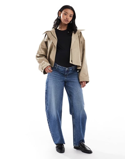 ASOS slim barrel leg jeans in mid blue