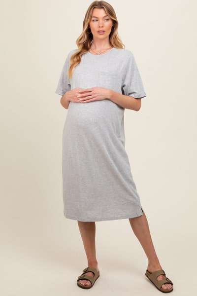 PinkBlush Heather Grey Oversized Round Neck T-Shirt Maternity Dress