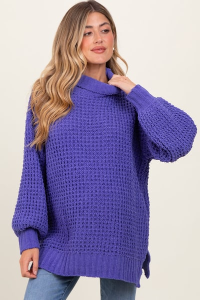 PinkBlush Periwinkle Chunky Waffle Knit Maternity Turtleneck Sweater