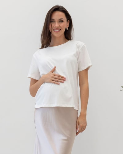 Angel Maternity Versatile and Comfortable Maternity Cotton Tee in White