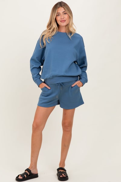 PinkBlush Blue Fleece Sweatshirt Shorts Maternity Set