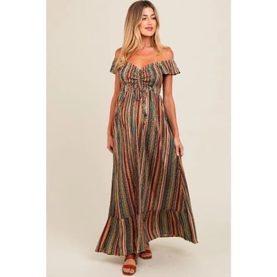 Target PinkBlush Multicolor Off Shoulder Cinched Maternity Maxi Dress Multicolor Small