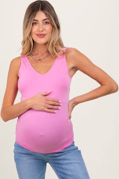 PinkBlush Pink Sleeveless Fitted Maternity Tank Top