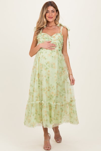 PinkBlush Lime Multi Floral Shirred Bodice Sleeveless Maternity Midi Dress