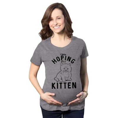 Target Maternity Hoping It's A Kitten T Shirt Funny Pet Cat Lover Pregnancy Tee - Crazy Dog Maternity T Shirt For Cat Lovers Dark Grey S
