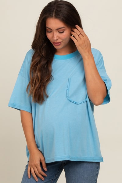 PinkBlush Blue Vintage Wash Oversized Maternity Tee