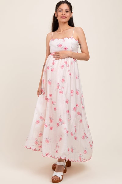 PinkBlush Pink Floral Scallop Edge Back Cutout Maternity Maxi Dress
