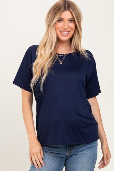 PinkBlush Navy Relaxed Fit Short Sleeve Maternity Tee