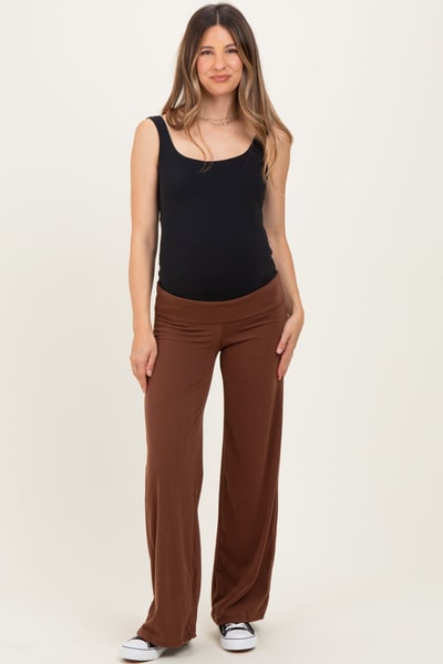 PinkBlush Cocoa Wide Leg Fold Over Maternity Lounge Pants