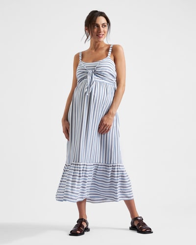 Ripe Maternity Lana Tie Front Dress  Sky Blue / Navy / White