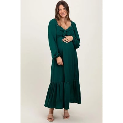 Target PinkBlush Emerald Bow Satin Maternity Maxi Dress Emerald Small
