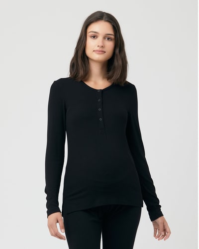 Ripe Maternity Rib Button Through Top Black