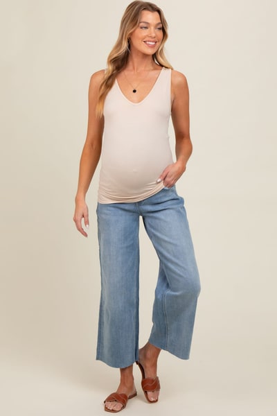PinkBlush Light Blue Cut Hem Wide Leg Maternity Jeans